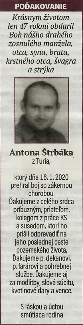 Poďakovanie 196 - pohrebné služby LAuK