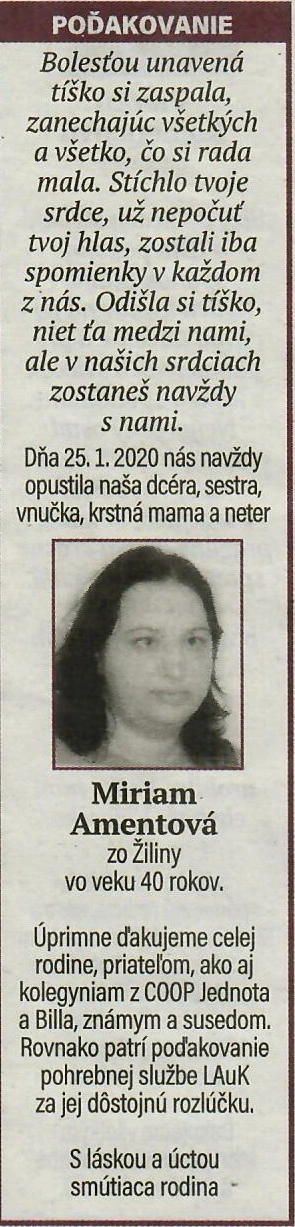 Poďakovanie 193 - pohrebné služby LAuK