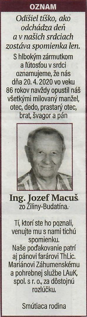 Poďakovanie 182 - pohrebné služby LAuK