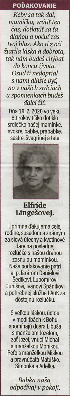 Poďakovanie 179 - pohrebné služby LAuK