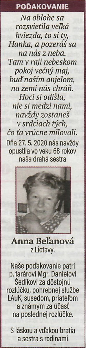 Poďakovanie 178 - pohrebné služby LAuK
