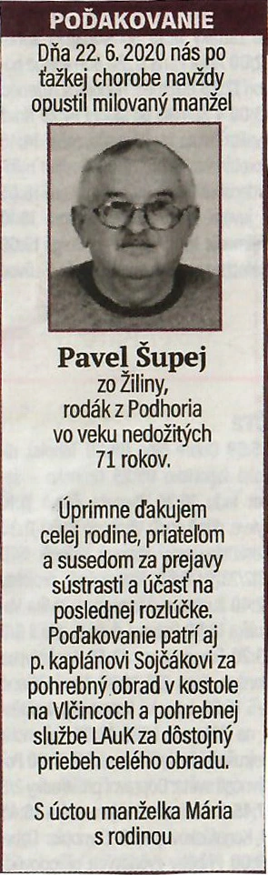 Poďakovanie 177 - pohrebné služby LAuK