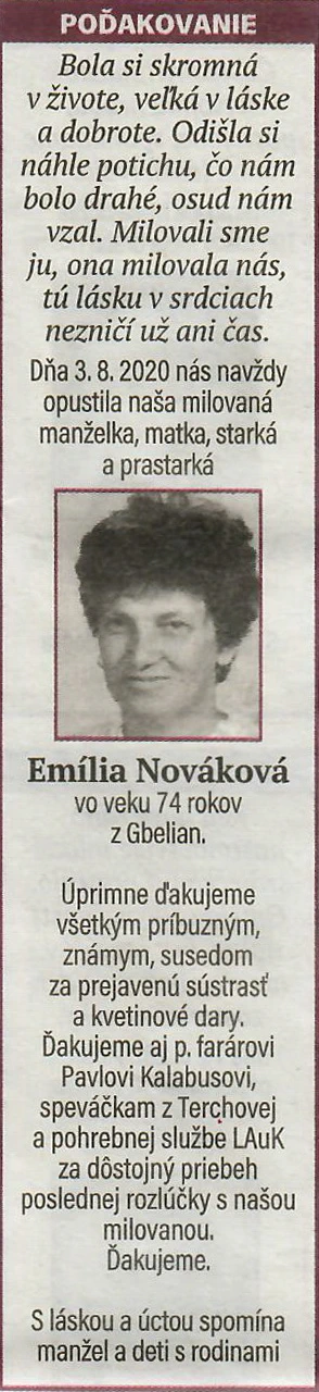 Poďakovanie 175 - pohrebné služby LAuK