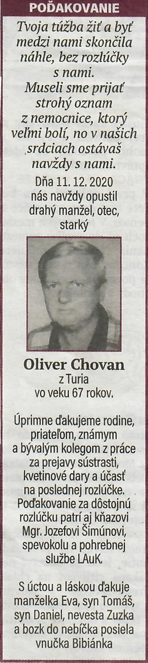 Poďakovanie 168 - pohrebné služby LAuK