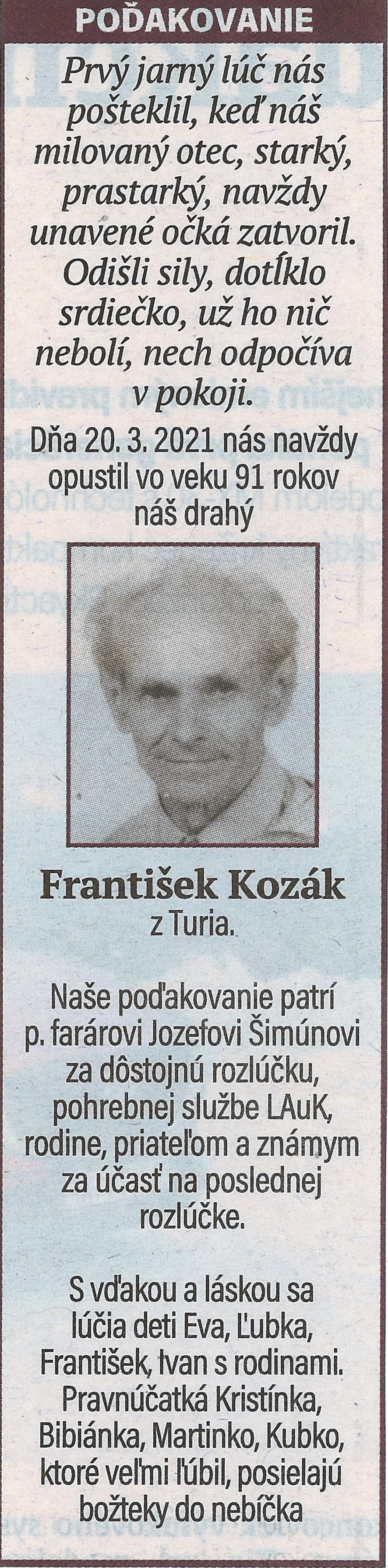 Poďakovanie 151 - pohrebné služby LAuK
