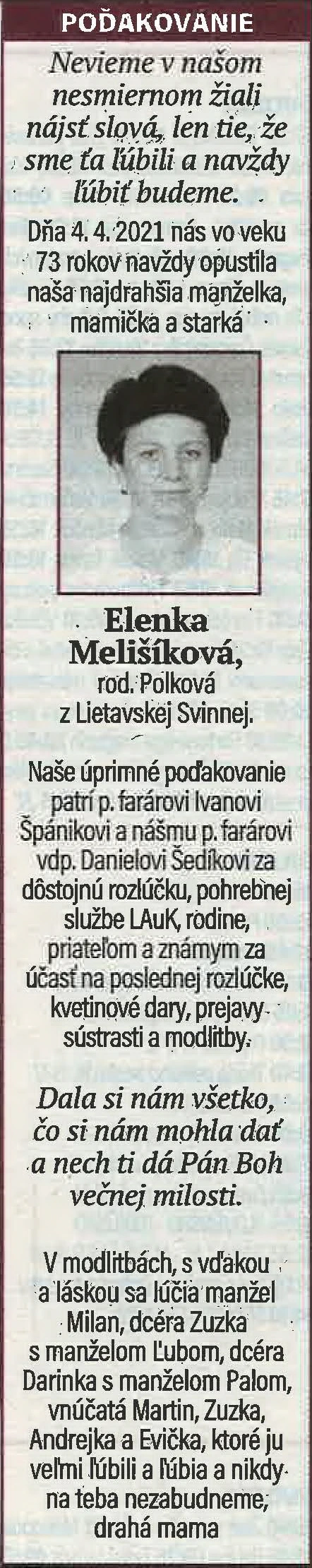 Poďakovanie 146 - pohrebné služby LAuK