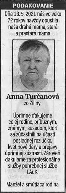Poďakovanie 143 - pohrebné služby LAuK