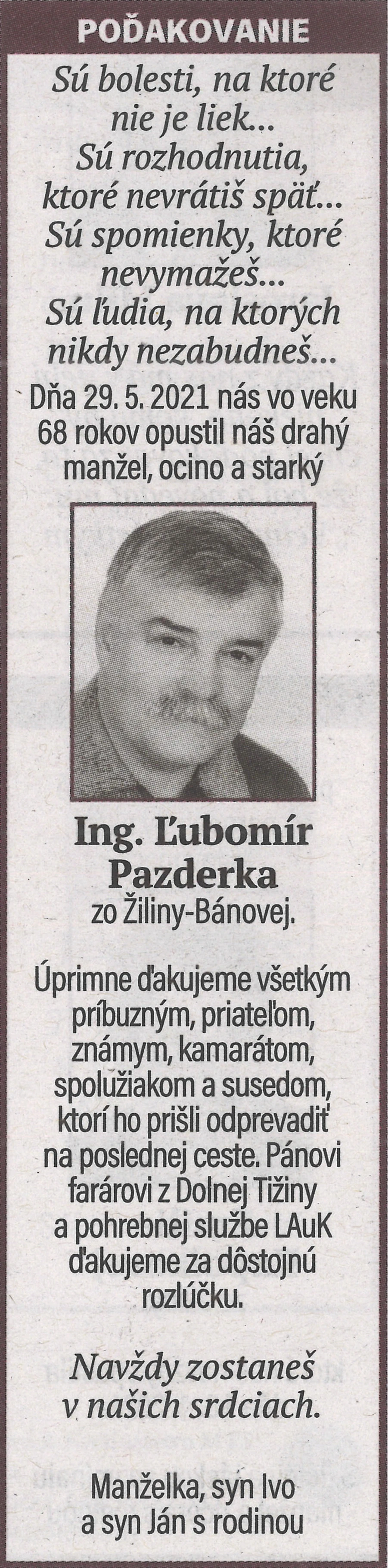Poďakovanie 141 - pohrebné služby LAuK