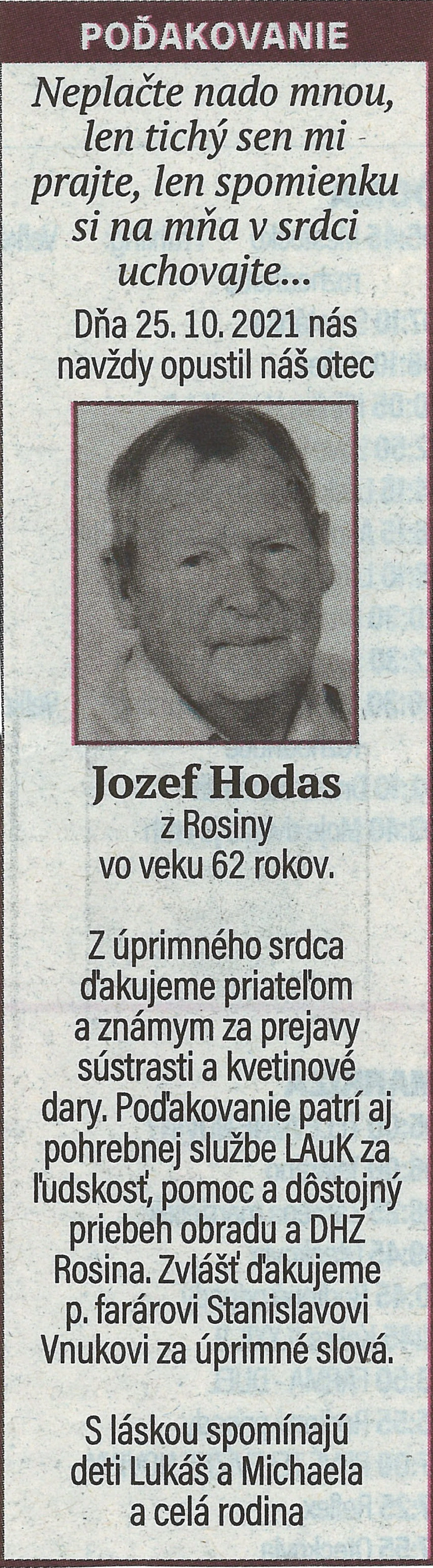 Poďakovanie 131 - pohrebné služby LAuK