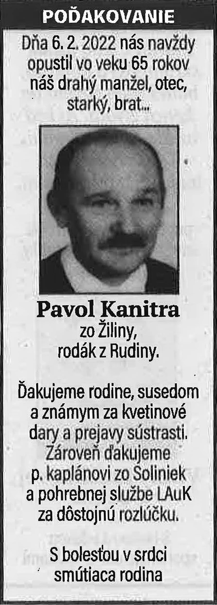 Poďakovanie 118 - pohrebné služby LAuK