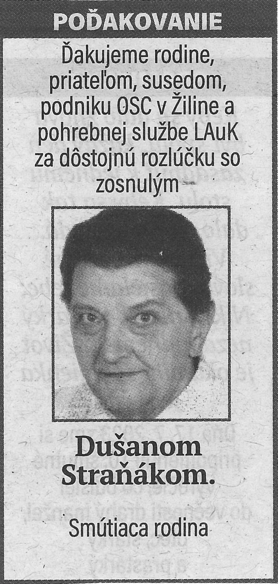 Poďakovanie 88 - pohrebné služby LAuK