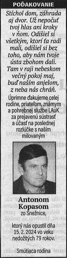 Poďakovanie 66 - pohrebné služby LAuK