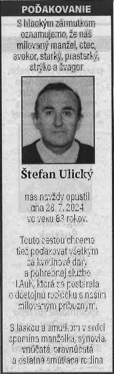 Poďakovanie 62 - pohrebné služby LAuK