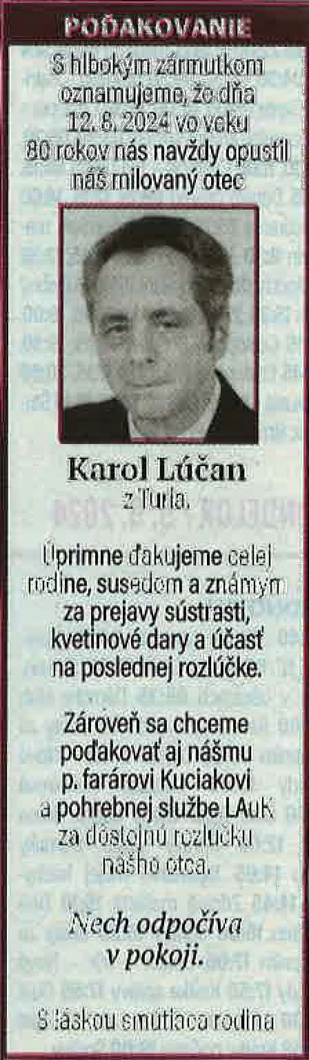 Poďakovanie 61 - pohrebné služby LAuK