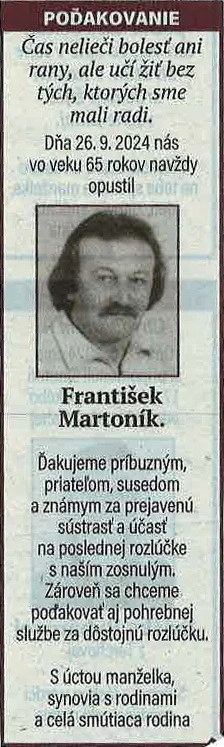Poďakovanie 60 - pohrebné služby LAuK