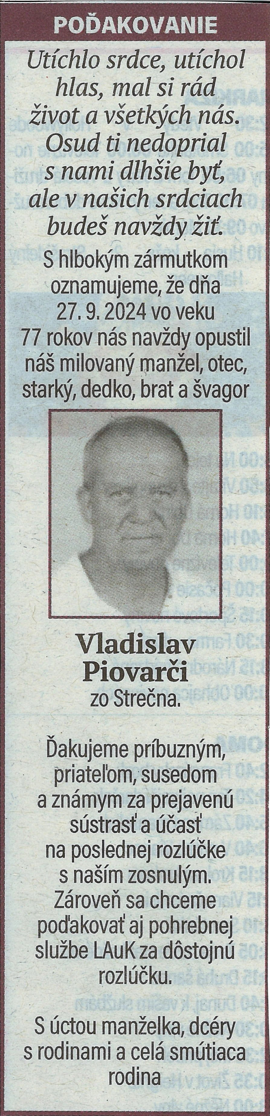 Poďakovanie 56 - pohrebné služby LAuK
