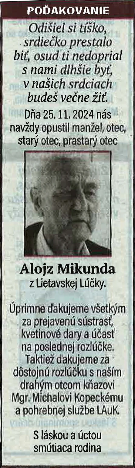 Poďakovanie 53 - pohrebné služby LAuK