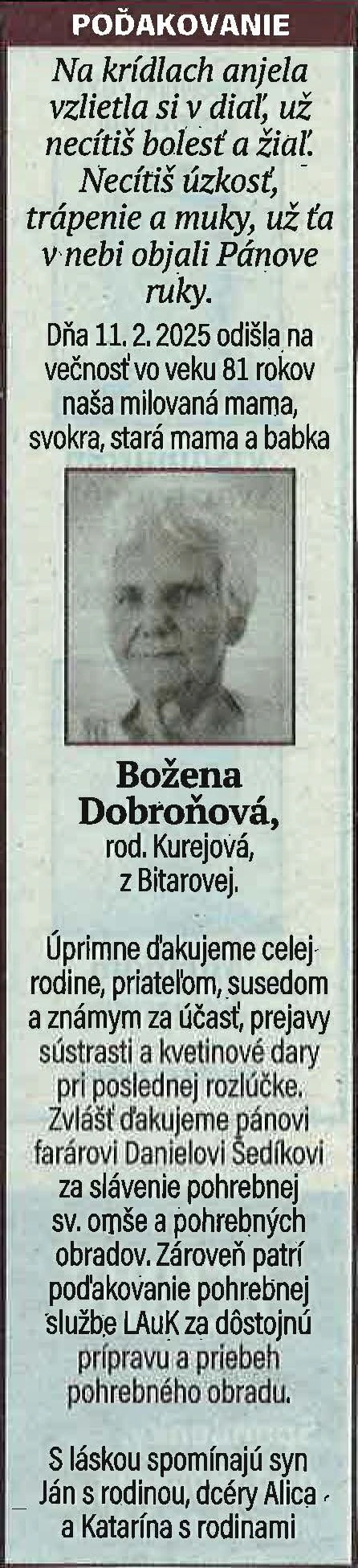 Poďakovanie 42 - pohrebné služby LAuK