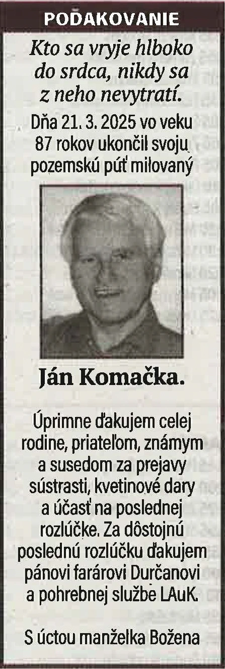 Poďakovanie 39 - pohrebné služby LAuK