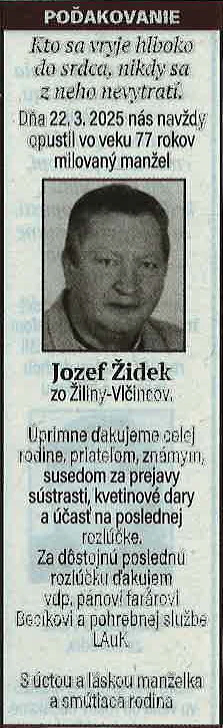Poďakovanie 37 - pohrebné služby LAuK